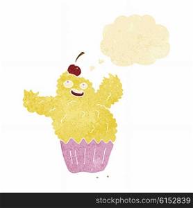 cartoon cupcake monster with thought bubble