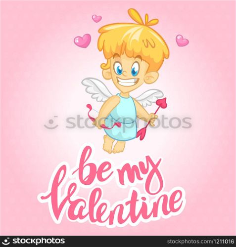 Cartoon cupid character mascot. St Valentine&rsquo;s vector postcard