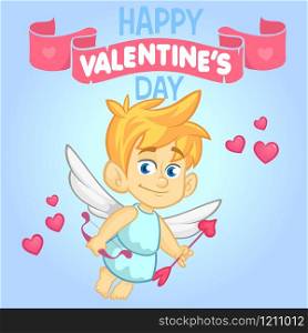 Cartoon cupid. St Valentine&rsquo;s vector postcard