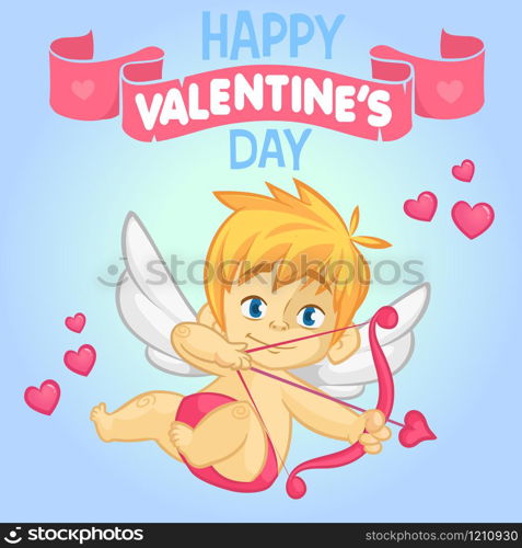 Cartoon cupid. St Valentine&rsquo;s vector postcard or invitation