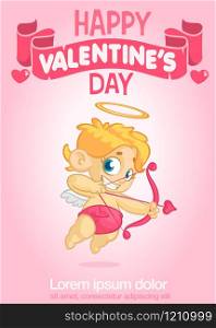 Cartoon cupid. St Valentine&rsquo;s vector postcard or invitation