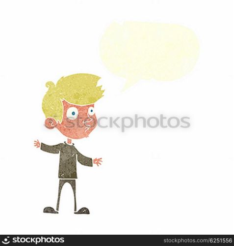 cartoon curious boy with speech bubble