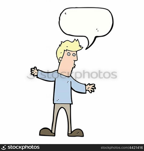 cartoon curious man with speech bubble