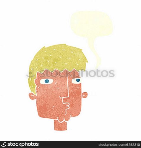 cartoon curious man with speech bubble