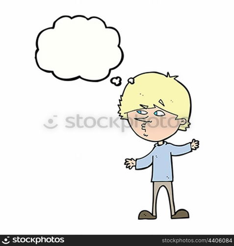 cartoon curious man with thought bubble