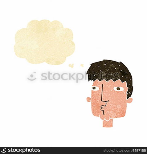 cartoon curious man with thought bubble