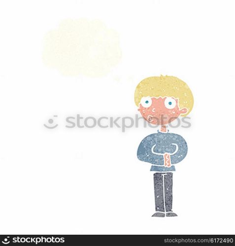 cartoon curious man with thought bubble