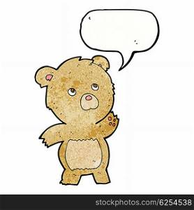cartoon curious teddy bear with speech bubble