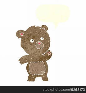 cartoon curious teddy bear with speech bubble