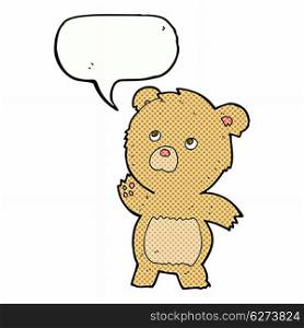 cartoon curious teddy bear with speech bubble