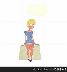 cartoon curious woman sitting with speech bubble