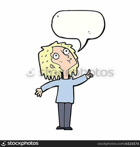 cartoon curious woman with speech bubble