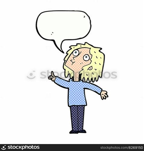 cartoon curious woman with speech bubble