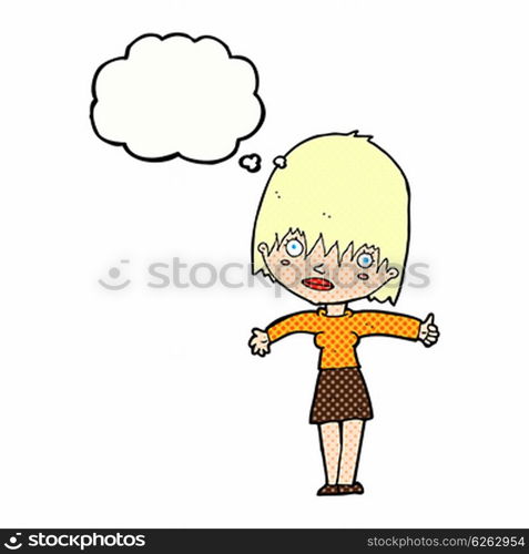 cartoon curious woman with thought bubble