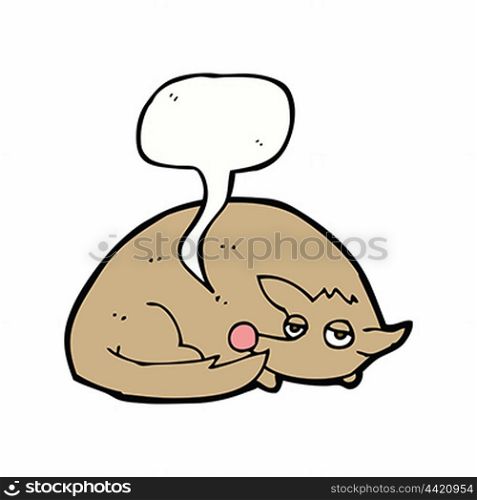 cartoon curled up dog with speech bubble