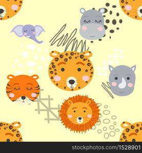 Cartoon cute animal tribal faces. Boho cute animals pattern.. Cartoon cute animal tribal faces. Boho cute animals pattern