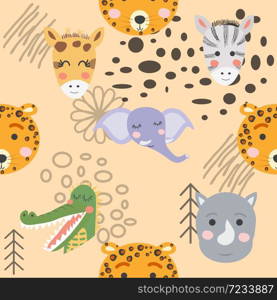 Cartoon cute animal tribal faces. Boho cute animals pattern.. Cartoon cute animal tribal faces. Boho cute animals pattern