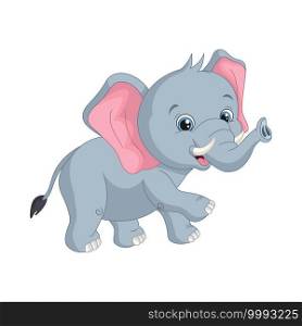 Cartoon cute baby elephant on white background
