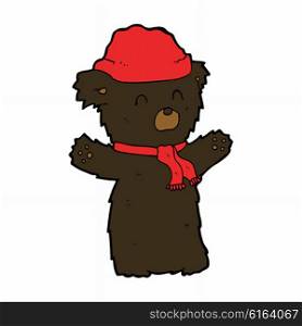 cartoon cute black bear in hat and scarf