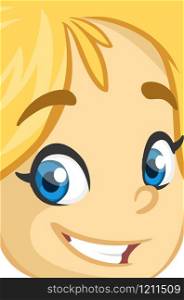 Cartoon cute blond girl face avatar. Vector girl illustration isolated