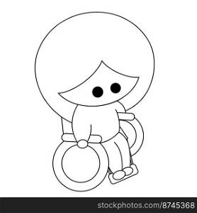 Cartoon cute Blonde girl in a wheelchair in black and white