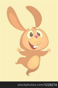 Cartoon cute bunny rabbit dancing excited. Flat Bright Color Simplified Vector Illustration In Fun Cartoon Style Design