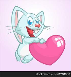 Cartoon cute Bunny rabbit holding a love heart. Vector illustration for St Valentines Day. Isolated
