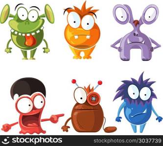 Cartoon cute character monsters vector set. Cartoon cute character monsters vector set. Crazy monsters with funny grimace, bizarre monster illustration