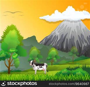 Cartoon cute cow scenery beautiful Royalty Free Vector Image