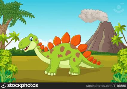 Cartoon cute dinosaur in the jungle