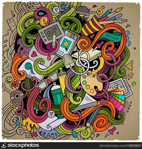 Cartoon cute doodles hand drawn Design illustration. Colorful detailed, with lots of objects background. Funny vector artwork. Bright colors picture with Artistic theme . Cartoon cute doodles design illustration
