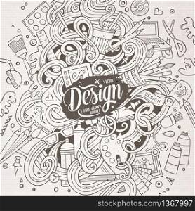 Cartoon cute doodles hand drawn Design illustration. Line art detailed, with lots of objects background. Funny vector artwork. Sketchy picture with Artistic theme. Cartoon cute doodles design illustration