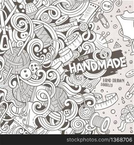 Cartoon cute doodles hand drawn hand made frame design. Line art detailed, with lots of objects background. Funny vector illustration. Sketchy border with handmade theme items. Cartoon cute doodles hand made frame design