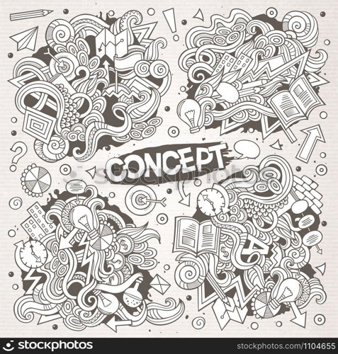 Cartoon cute doodles hand drawn Idea illustration. detailed, with lots of objects background. Funny vector artwork. Bright colors picture with Concept theme items. Cartoon cute doodles hand drawn Idea illustration