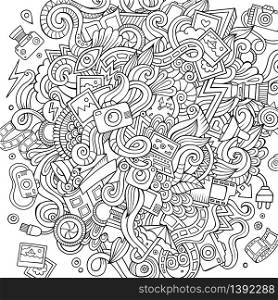 Cartoon cute doodles hand drawn Photo illustration. Sketchy detailed, with lots of objects background. Funny vector artwork. Cartoon cute doodles hand drawn Photo illustration