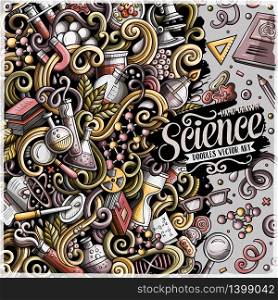 Cartoon cute doodles hand drawn Science frame design. Line art detailed, with lots of objects background. Funny vector illustration. Sketchy border with scientific theme items. Cartoon cute doodles hand drawn Science frame