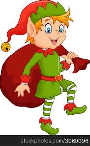 Cartoon cute elf boy with sack