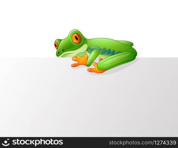 Cartoon cute frog on the blank sign