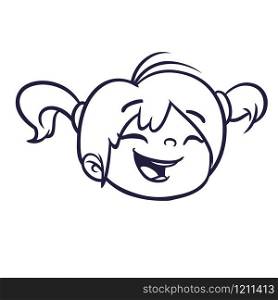 Cartoon cute girl face outlined. Vector illustration of a small girl. Cartoon funny little boy head