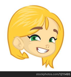 Cartoon cute girl laughing emotion. Cute cartoon vector girl face expressions set