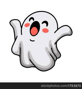 Cartoon cute halloween ghost raising hands