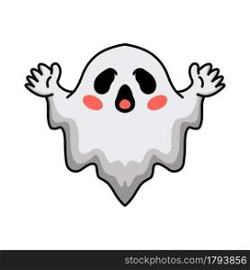 Cartoon cute halloween white ghost raising hands