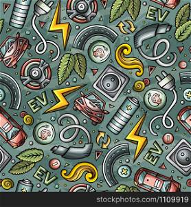 Cartoon cute hand drawn automotive seamless pattern. Colorful detailed, with lots of objects background. Endless funny vector illustration. Bright colors backdrop. Cartoon cute hand drawn automotive seamless pattern