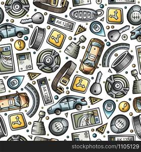 Cartoon cute hand drawn Automotive seamless pattern. Illustration with lots of elements. Endless funny vector background. Cartoon cute hand drawn Automotive seamless pattern