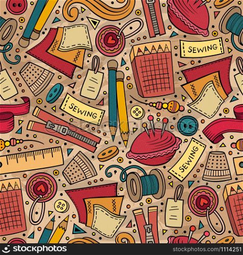 Cartoon cute hand drawn Handmade seamless pattern. Colorful detailed, with lots of objects background. Endless funny vector illustration. Cartoon cute hand drawn Handmade seamless pattern