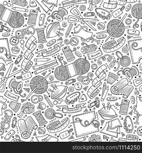 Cartoon cute hand drawn Handmade seamless pattern. Line art detailed, with lots of objects background. Endless funny vector illustration. Cartoon cute hand drawn Handmade seamless pattern