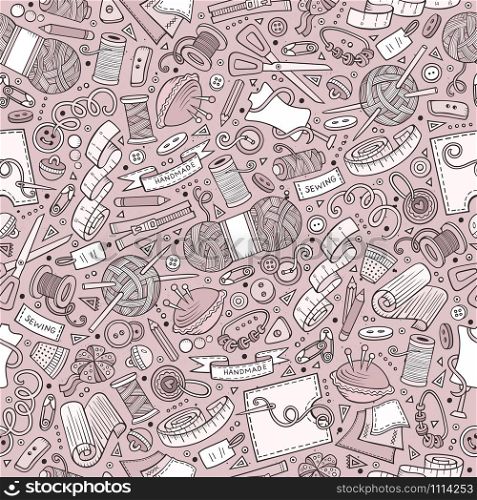 Cartoon cute hand drawn Handmade seamless pattern. Monochrome detailed, with lots of objects background. Endless funny vector illustration. Cartoon cute hand drawn Handmade seamless pattern