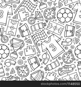 Cartoon cute hand drawn Sport seamless pattern. Colorful detailed, with lots of objects background. Endless funny vector illustration. Cartoon cute hand drawn Sport seamless pattern