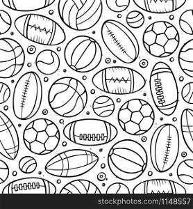 Cartoon cute hand drawn Sport seamless pattern.Line art detailed, with lots of objects background. Endless funny vector illustration. Cartoon cute hand drawn Sport seamless pattern