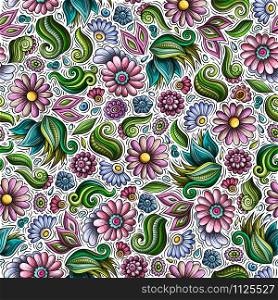 Cartoon cute hand drawn Spring seamless pattern. Colorful detailed, with lots of objects background. Endless funny vector illustration.. Cartoon cute hand drawn Spring seamless pattern.